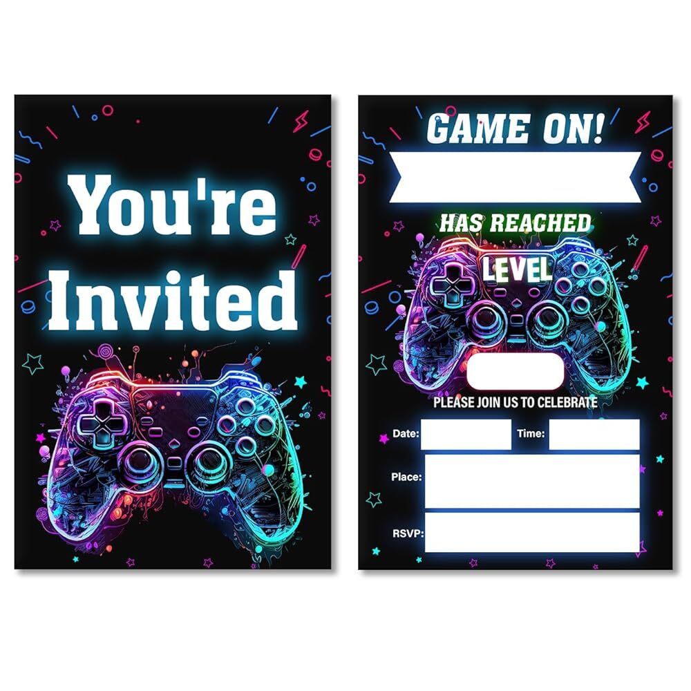 Video Game Birthday Invitations Neon Glow Boy Gamer Game On Party